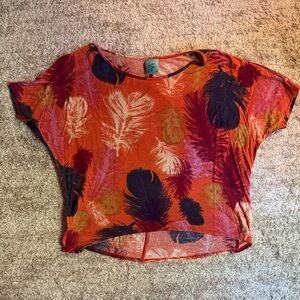 Women's Feather Print Top - Orange and Purple